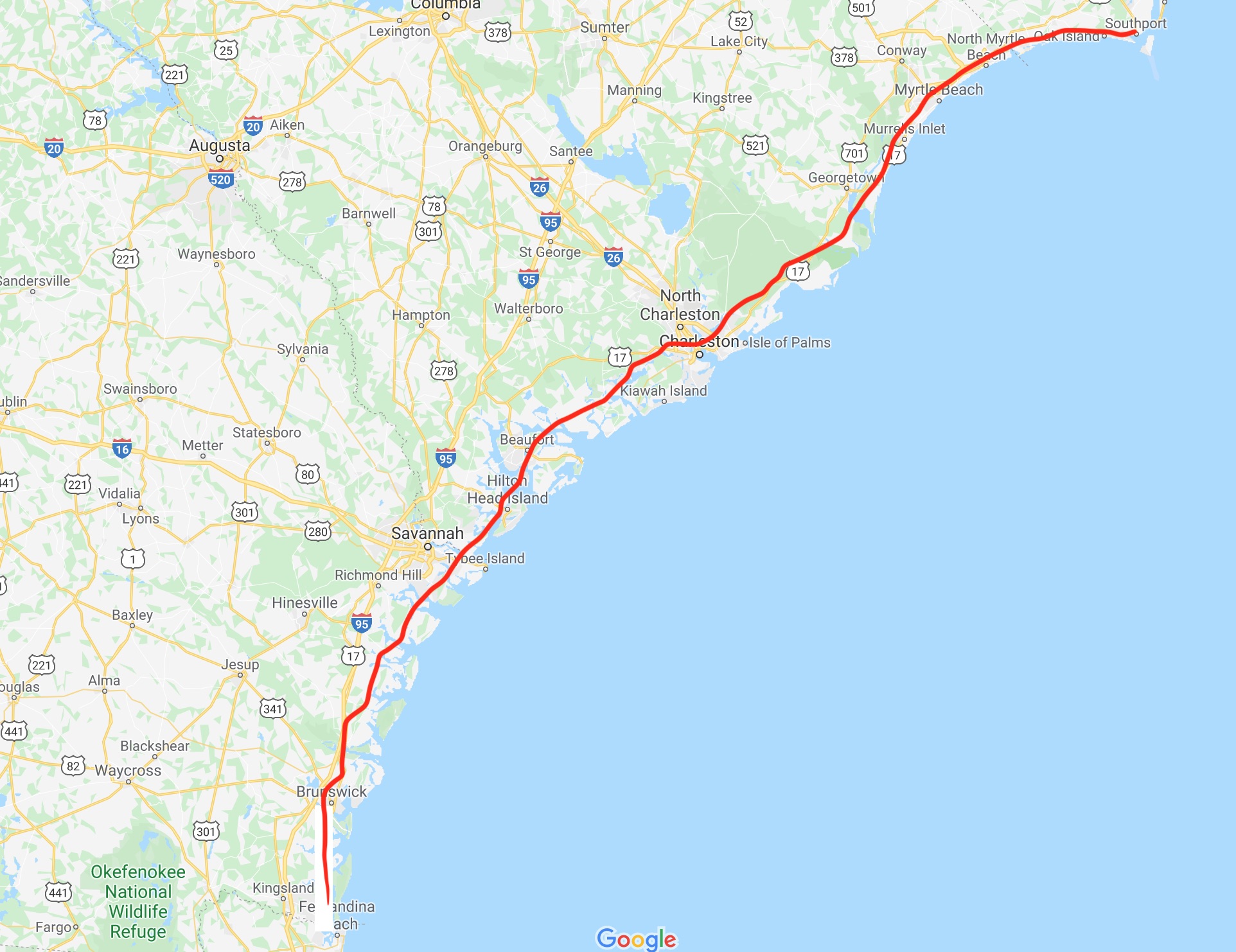 Fernandina to Southport NC